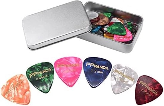 Plettro per Chitarra 32 pezzi - Diversi Spessori - Set di Plettro di Celluloid di Alta Qualità - Incluso Cassetto di Riposo
