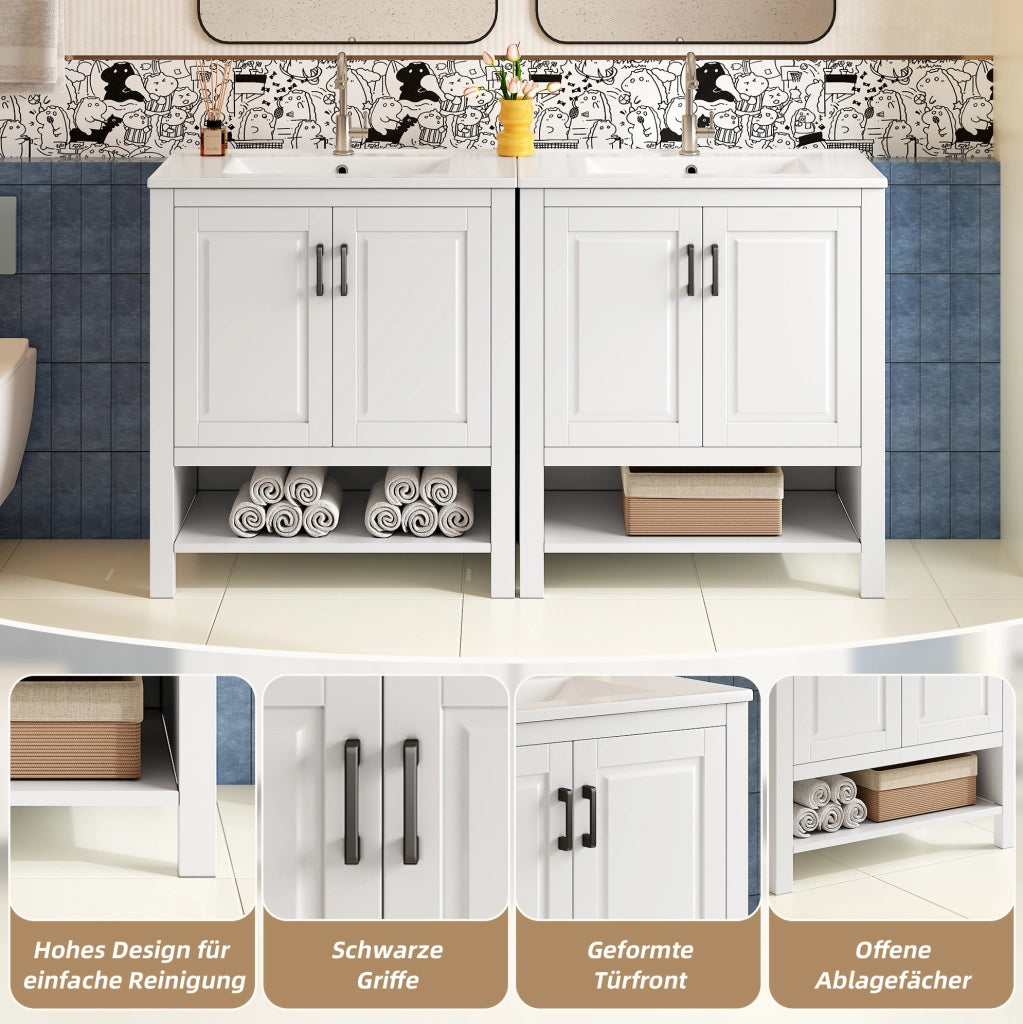 Mobile lavabo da bagno a terra con lavabo in ceramica e doppia anta