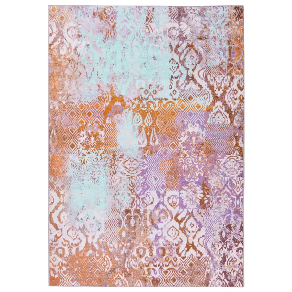 Tappeto multicolore in poliestere, 160 x 230 cm, tessuto a trama piatta, stile orientale boho, con vivaci motivi stampati