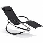 Poltrona Basculante Sdraio A Dondolo Da Giardino Con Poggiatesta Removibile In Textilene Traspirante Telaio In Metallo Ergonomica Relax Piscina Terrazzo Outdoor 73 x 150 x 93 Cm Nero