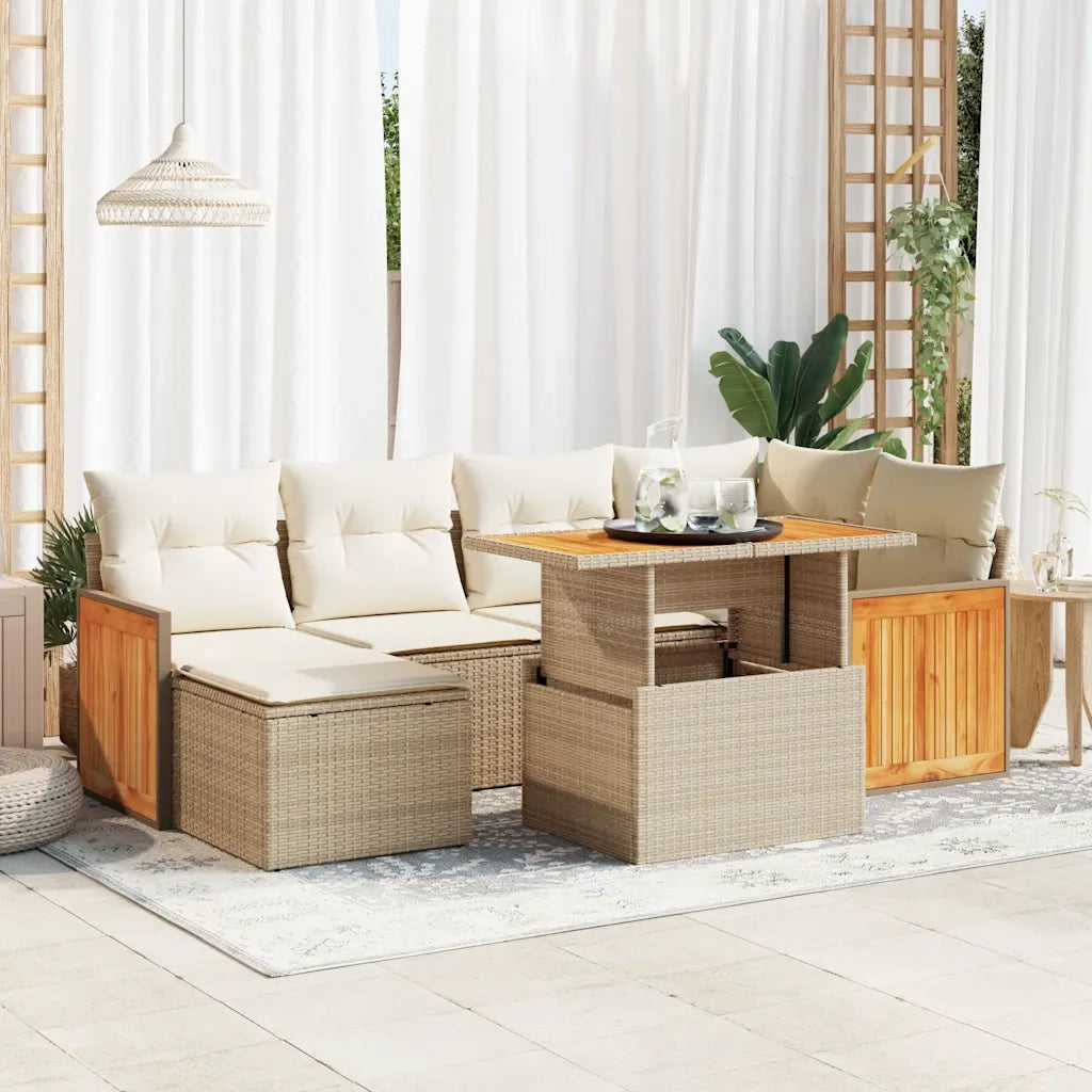 Set Divani da Giardino 7 pz con Cuscini Beige Polyrattan Acacia 3327733