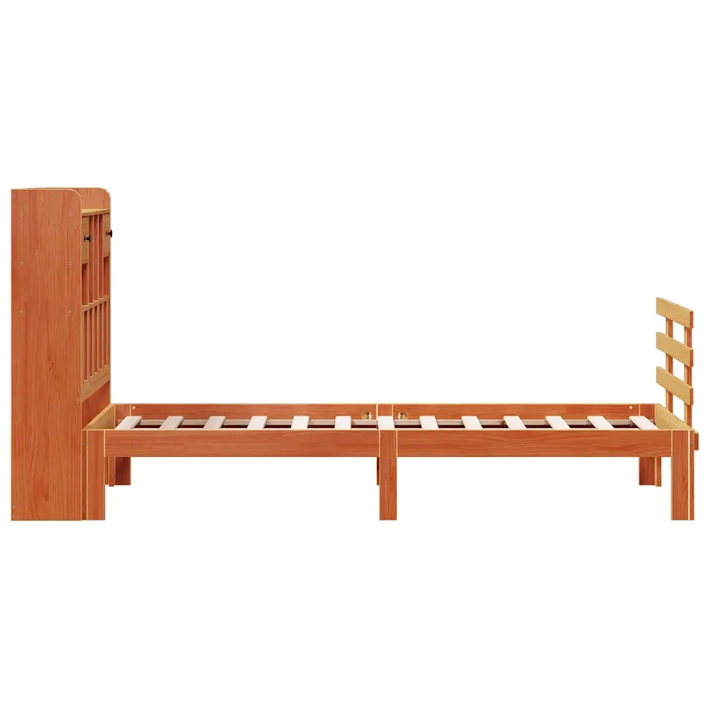 Letto Libreria senza Materasso Marrone Cera 100x200 cm in Pino 3322812
