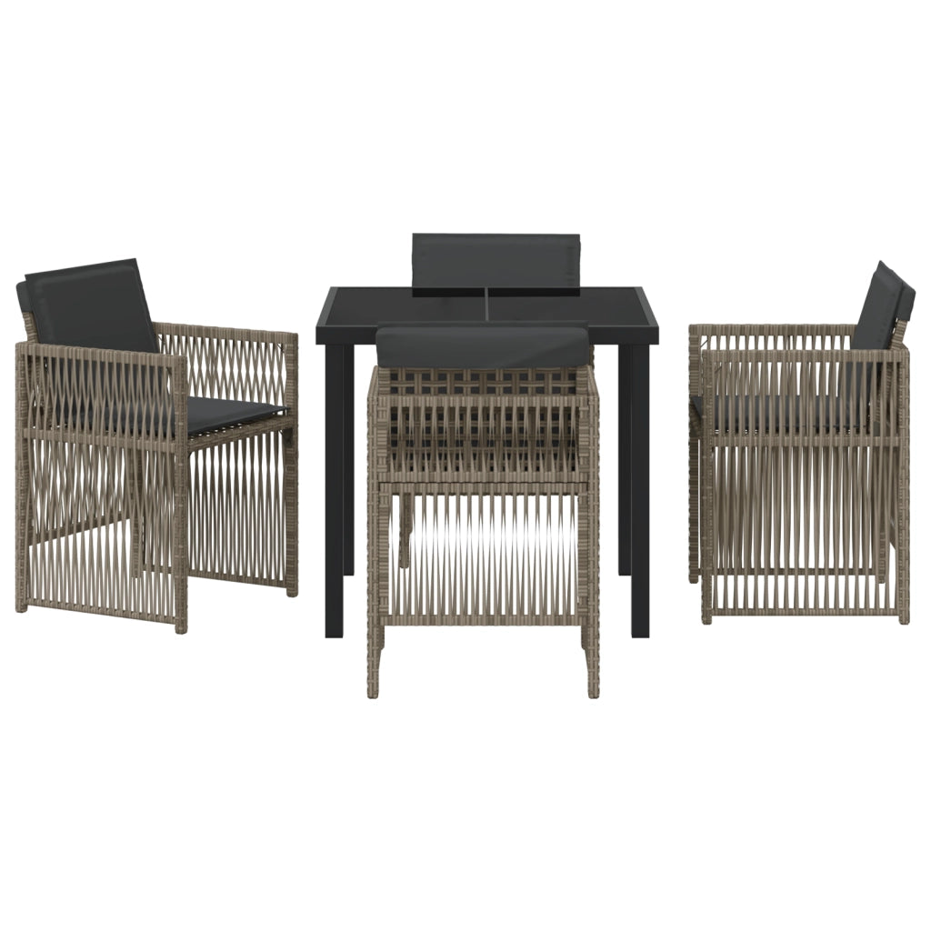 Set da Pranzo da Giardino  5 Pezzi con Cuscini Grigio Polyrattan