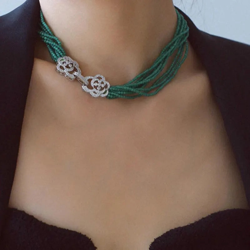 Bracciale e collana vintage con perline di cristallo verde, regalo di Natale o compleanno.