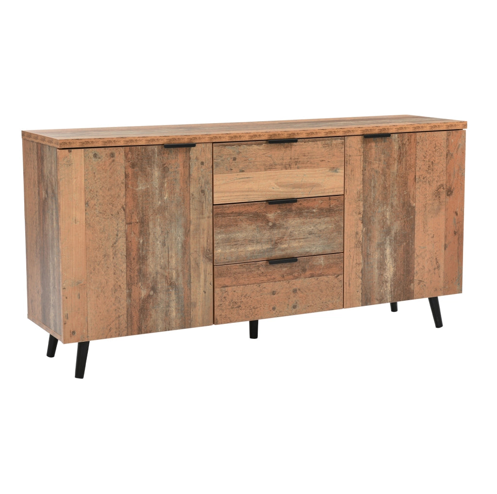 Credenza 140x35x70 cm con ripiani regolabili e 3 cassetti in truciolato marrone anticato