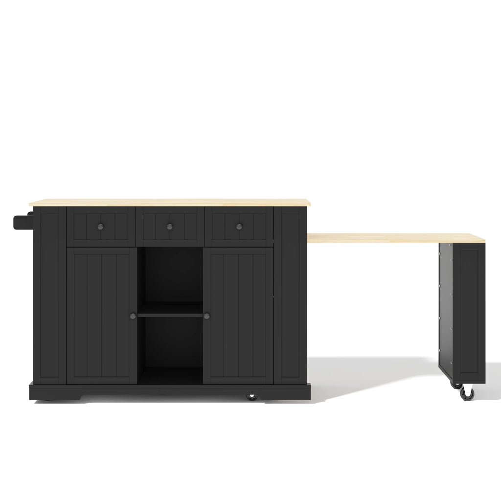 Isola cucina mobile con tavolo estraibile, prese AC e USB, 2 ante, 2 cassetti, 138(213)x55x93 cm