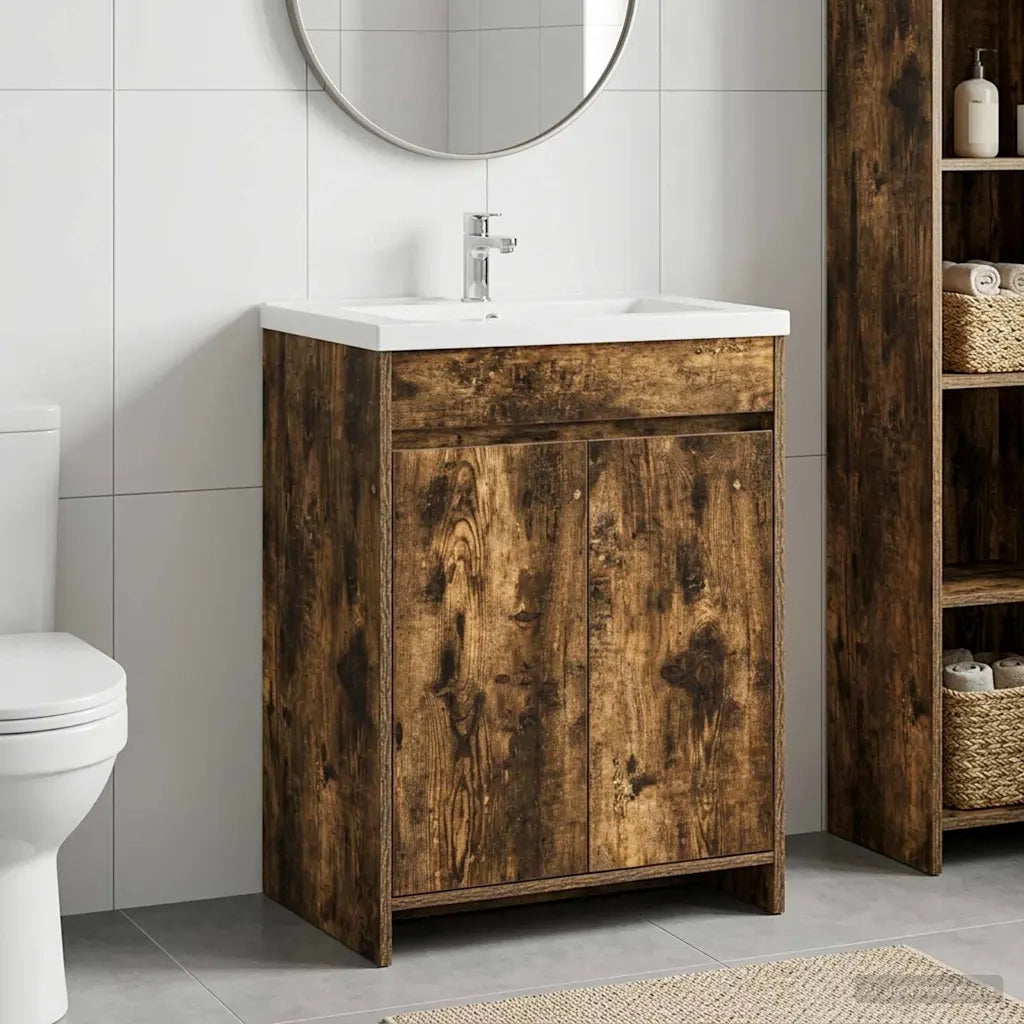 Mobiletto da Bagno Sotto Lavabo Rovere Fumo 56 x 37,5 x 81 cm 890780
