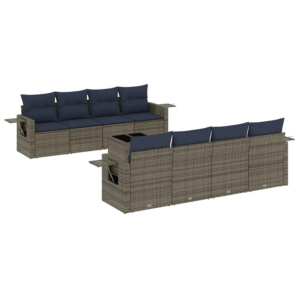Set Divani da Giardino 9 pz con Cuscini Grigio in Polyrattan 3219950