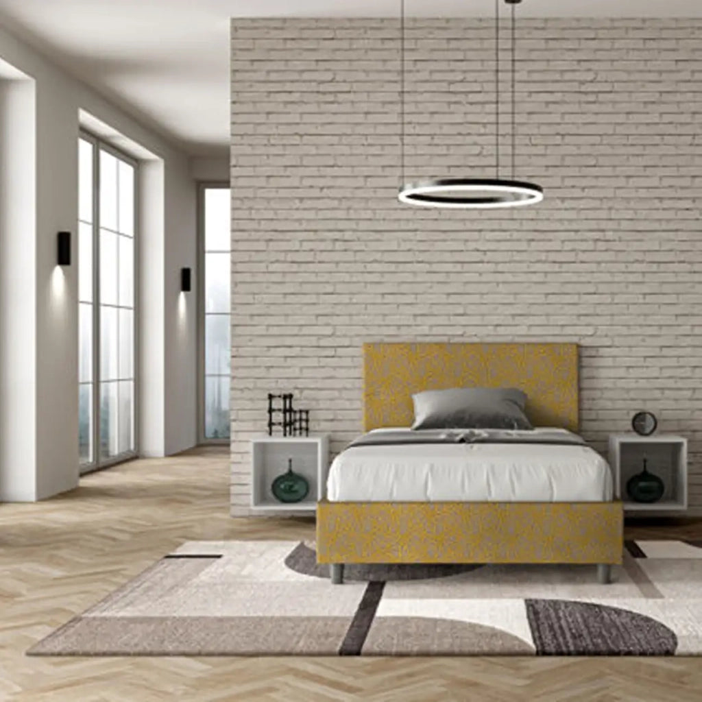 Letto una piazza e mezza senza rete imbottito 120x190 tessuto Era 6 giallo Adele