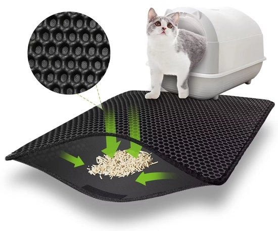 Mat di gatto 75x55 cm con nastro adesivo e grande progetto di foro, doppia impermeabile e antiscivolo mat di gatto, materiale non tossico mat di gatto, mat di gatto nero