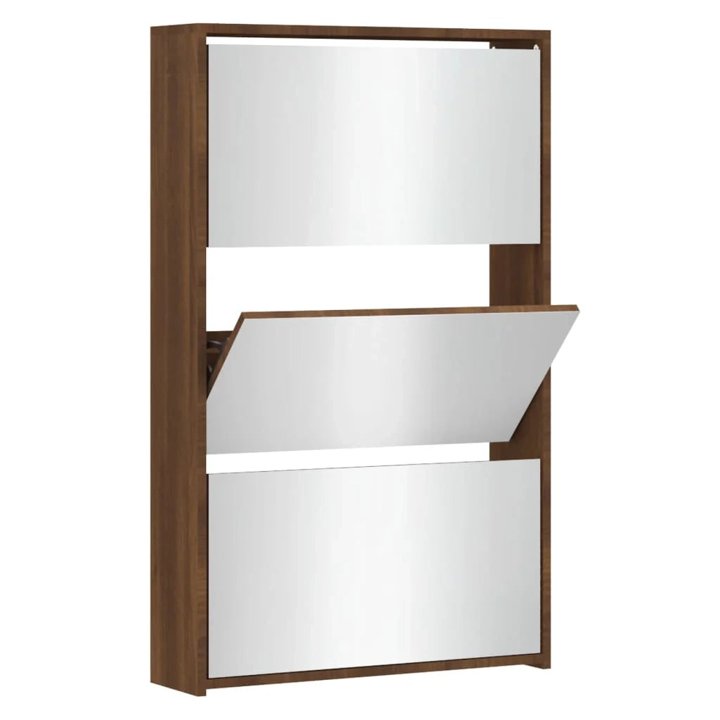 Scarpiera mobiletto portascarpe mobile ingresso/corridoio/soggiorno con specchio 3 ripiani 63 x 17 x 102,5 cm marrone 02_0021885