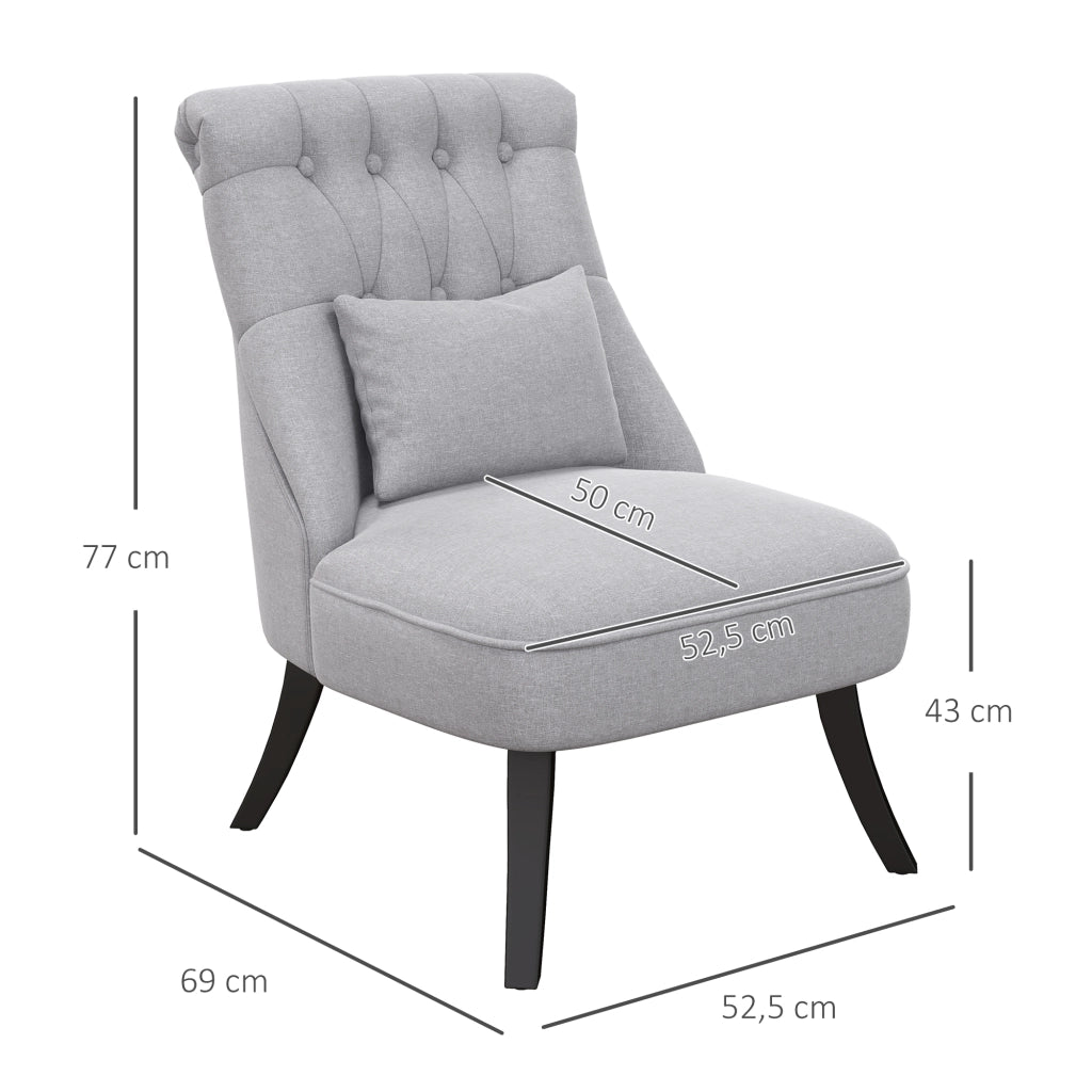 Poltrona relax imbottita in lino grigio, stile vintage, 52,5x69x77 cm
