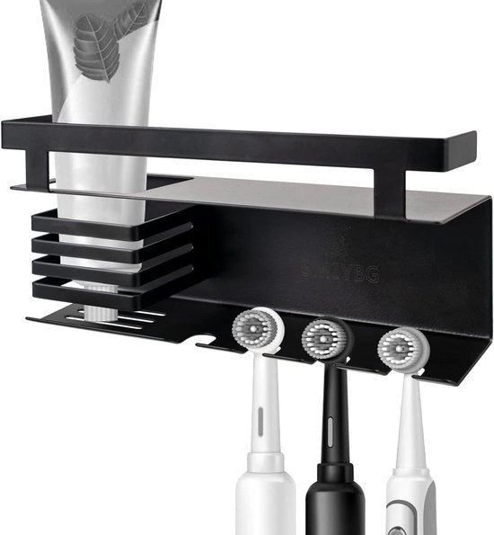Sostegno per spazzola da denti senza fori, lamina in acciaio inox 304, sostegno per spazzola da denti elettrica, spazzola da mano, pastafacile, accessorio per spazzola da denti (nero)