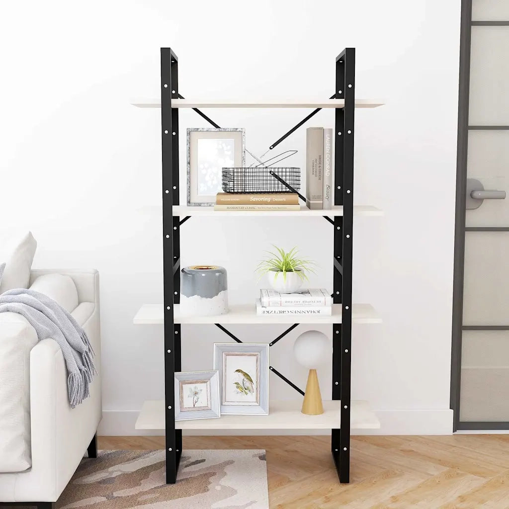 Libreria a 4 Ripiani Bianca 80x30x140 cm in Massello di Pino