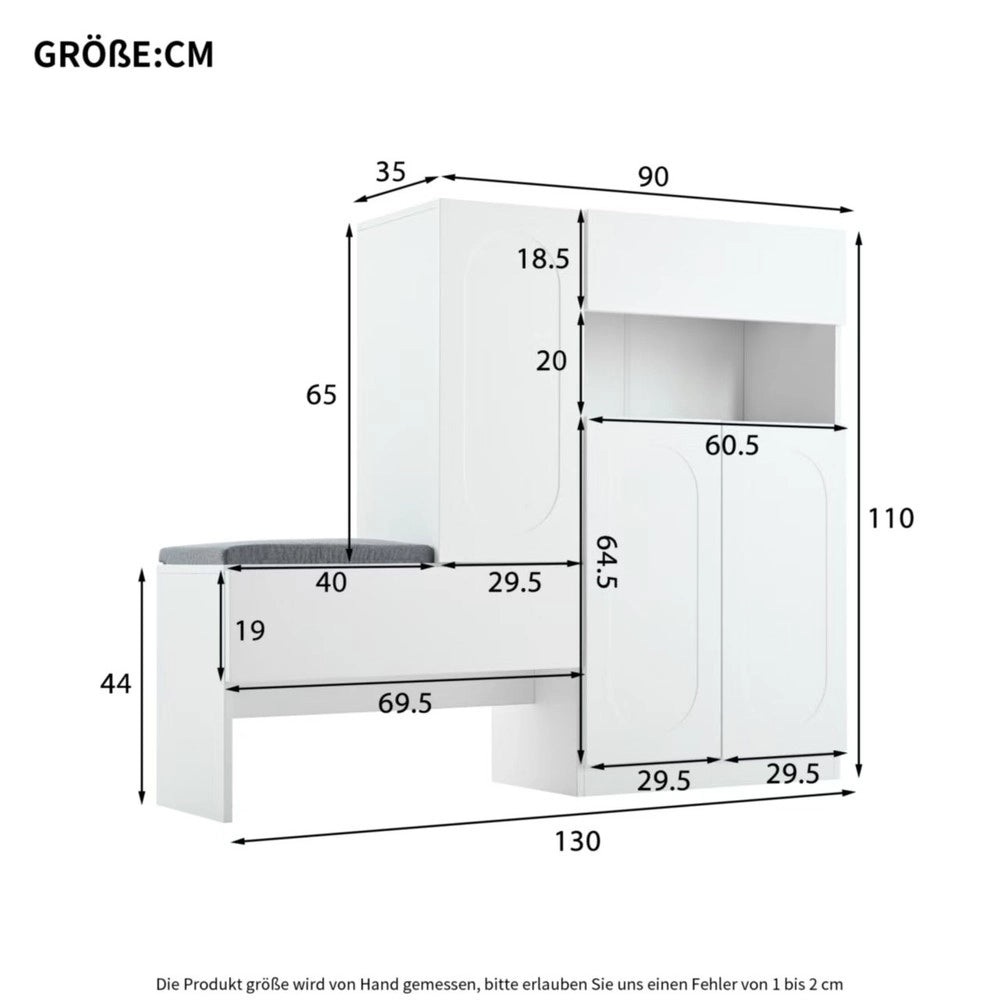 Scarpiera Panca 2 in 1 con Ante e Seduta Imbottita ¨C MINIMAL ¨C Bianco, 130x35x110 cm