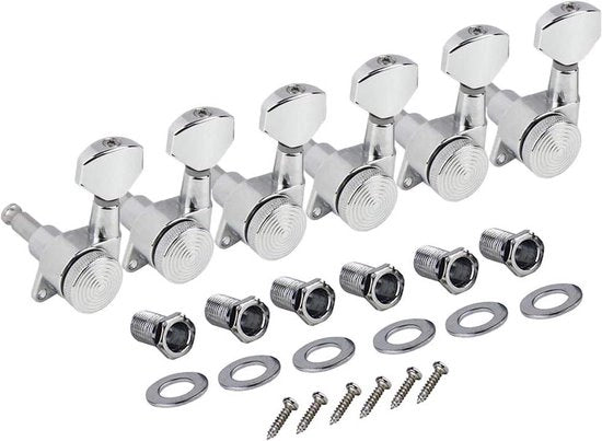 Tuners in linea 6 con chiusura 6R stile Sperzel - chitarra acustica elettrica - cromato
