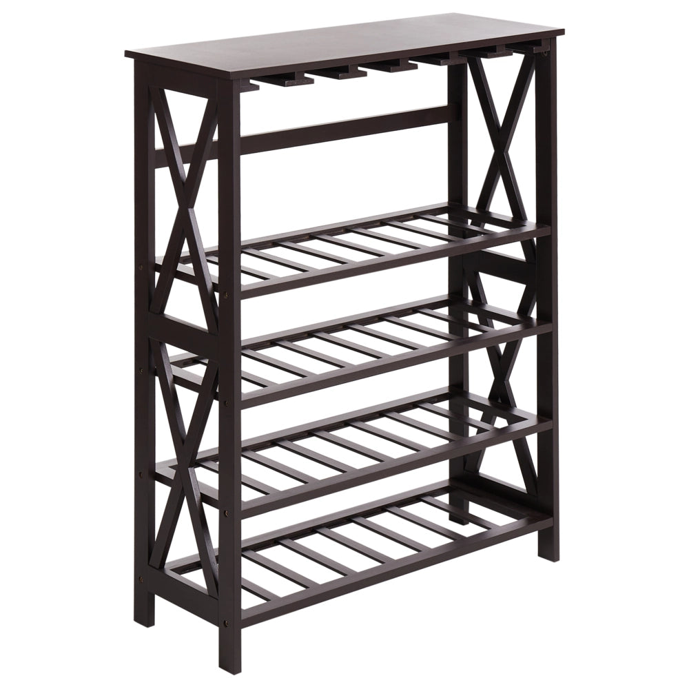 Portabottiglie classico in MDF marrone scuro elegante con gambe legno di pino