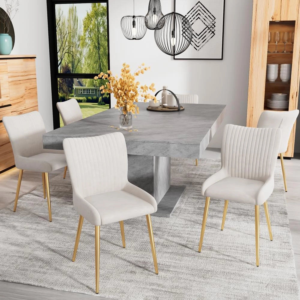 Sedia da pranzo in velluto - Xylo - 2 pezzi, supporto lombare, gambe in metallo dorato, Beige