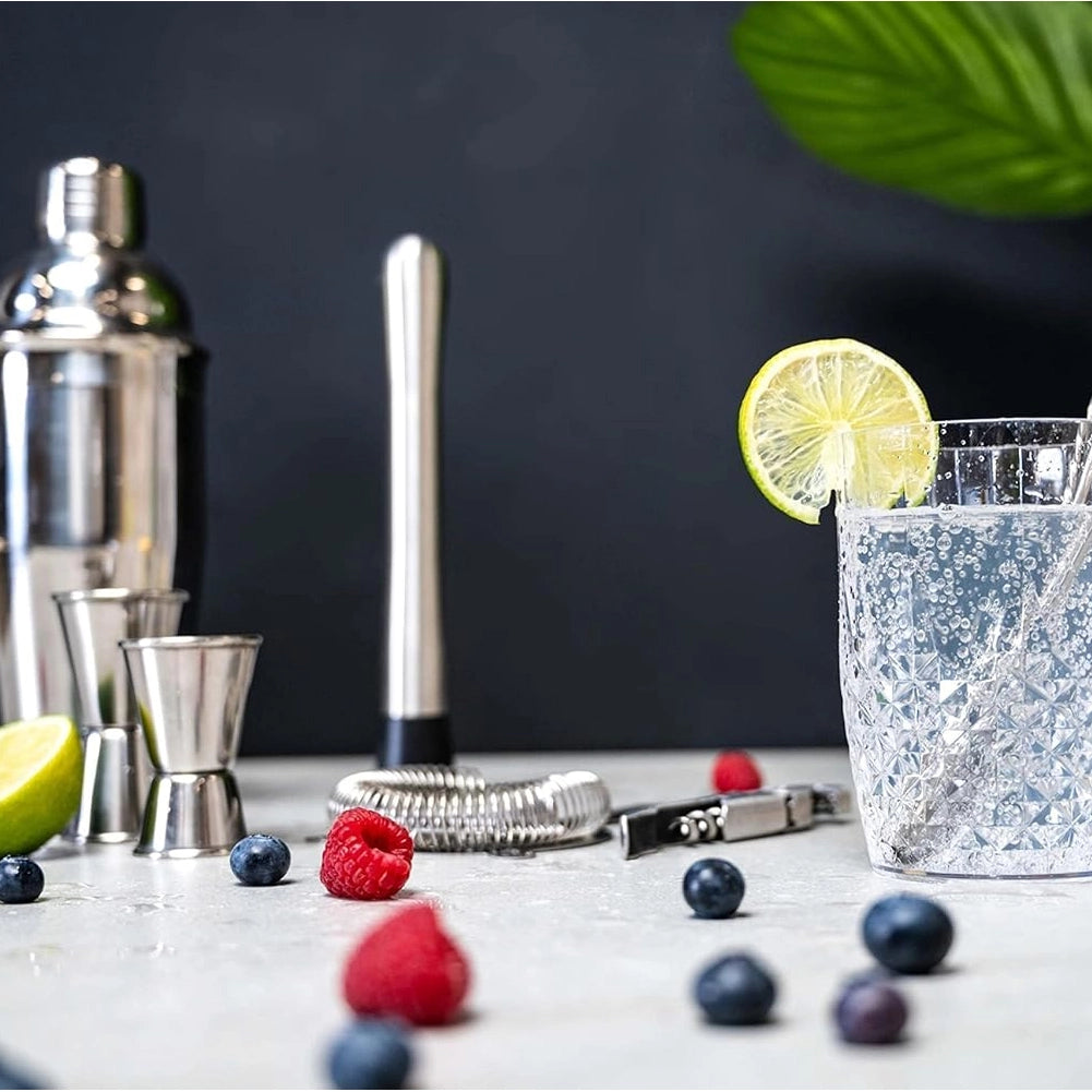 Set 14 Pezzi da Cocktail Completo con Shaker Stamper Jigger e Accessori in Acciaio Inox