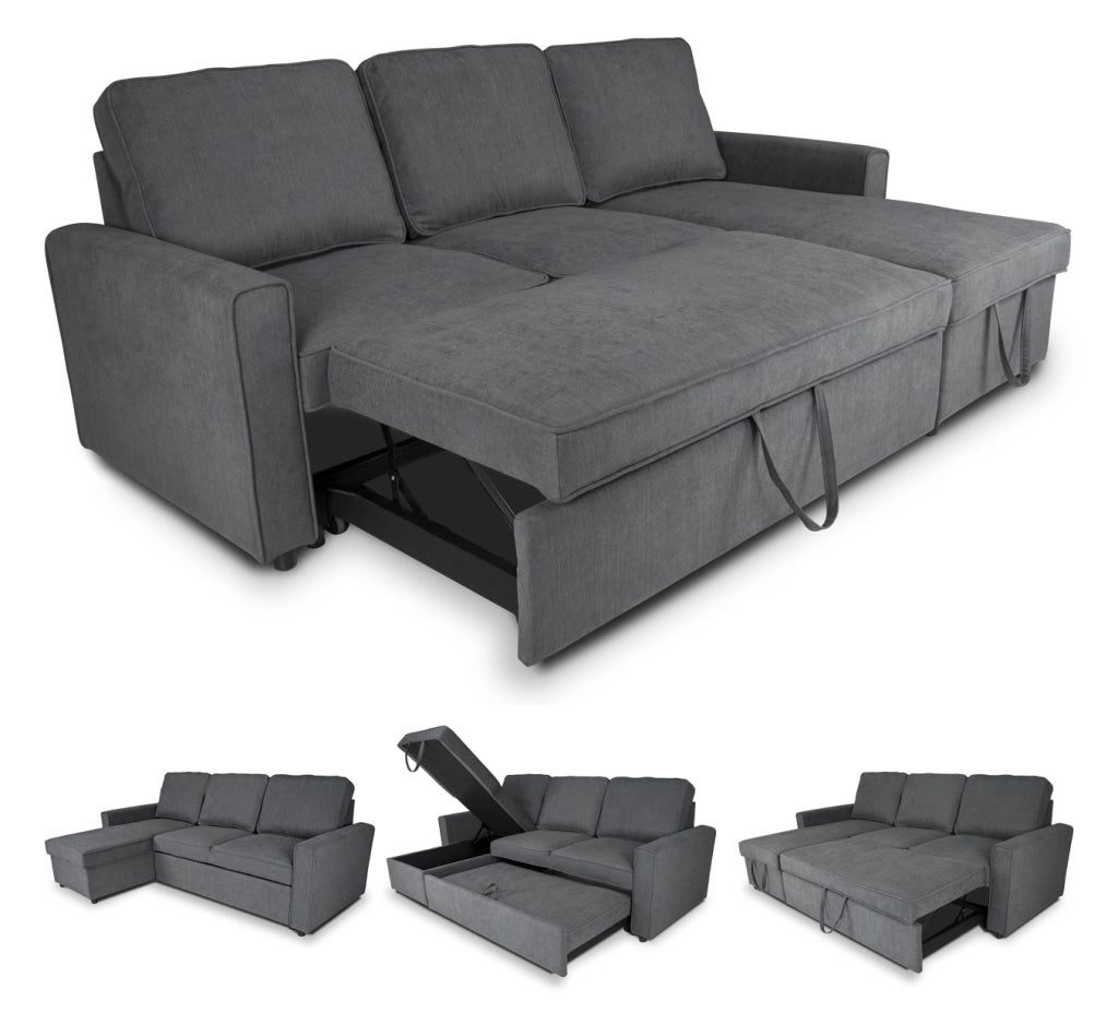 Divano letto angolare con contenitore, divano con chaise longue grigio scuro - Kennedy - DL-KE05CL