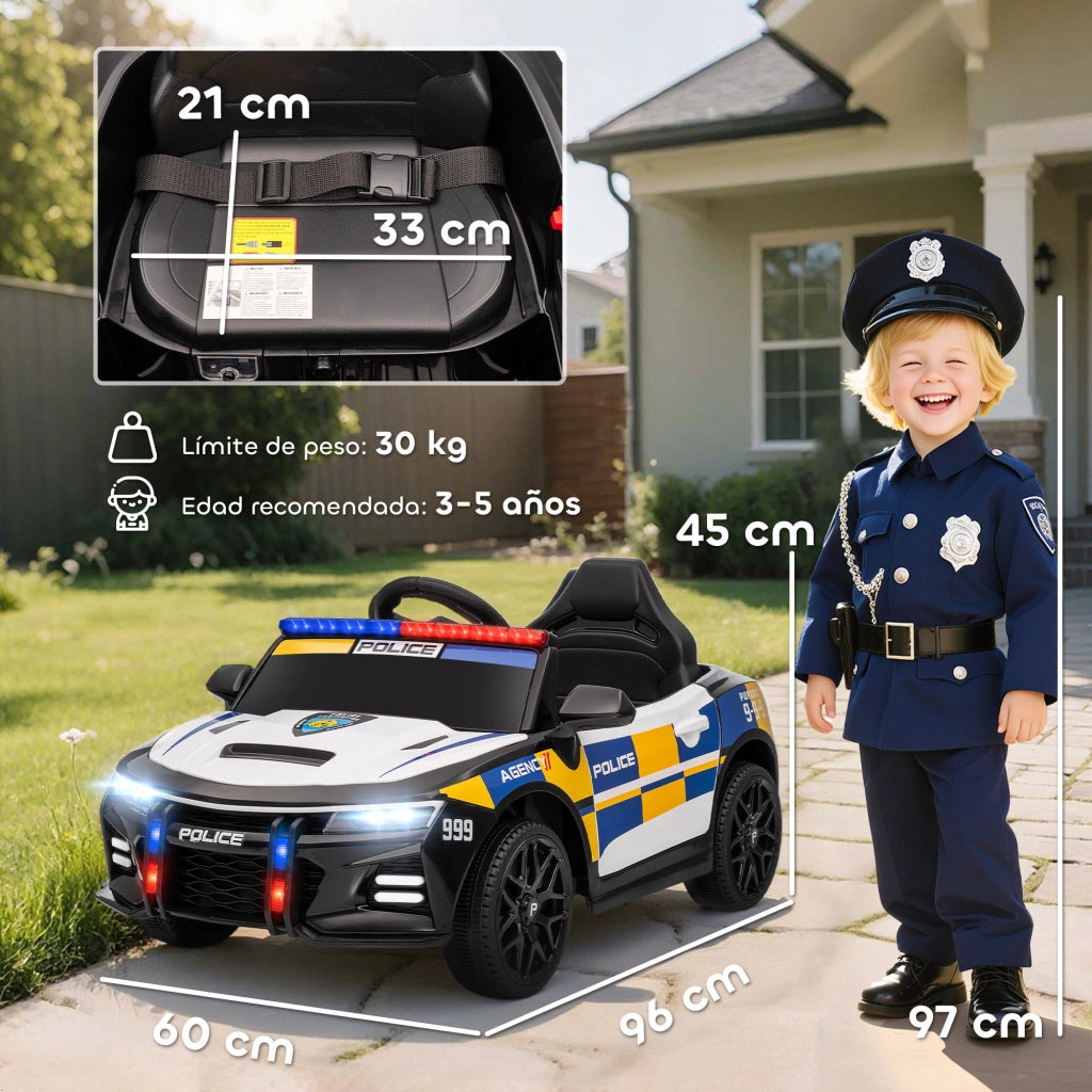 Auto Elettrica Polizia per Bambini 3+ Anni ¨C Xylo ¨C 12V con Telecomando Luci Sirena 96x60x45cm