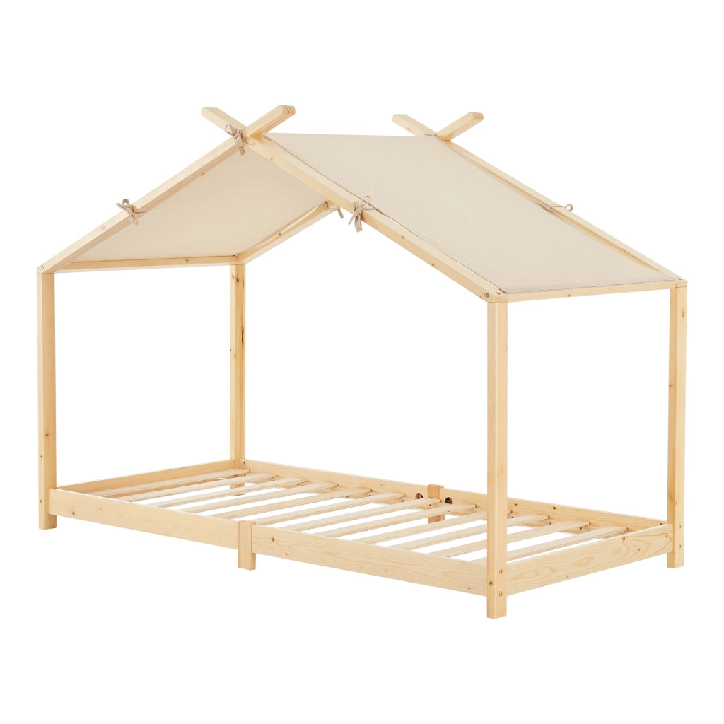 Letto Singolo Brome per Cameretta a Forma di Casetta Zona di Riposo 90x200 cm Legno Naturale [en.casa]