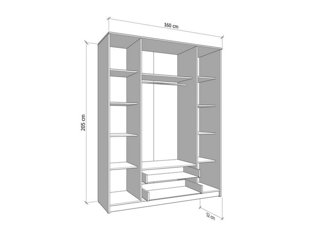 Armadio Camera da Letto Miazzina, Guardaroba Grande 9 Ripiani, 160x205h cm Bianco