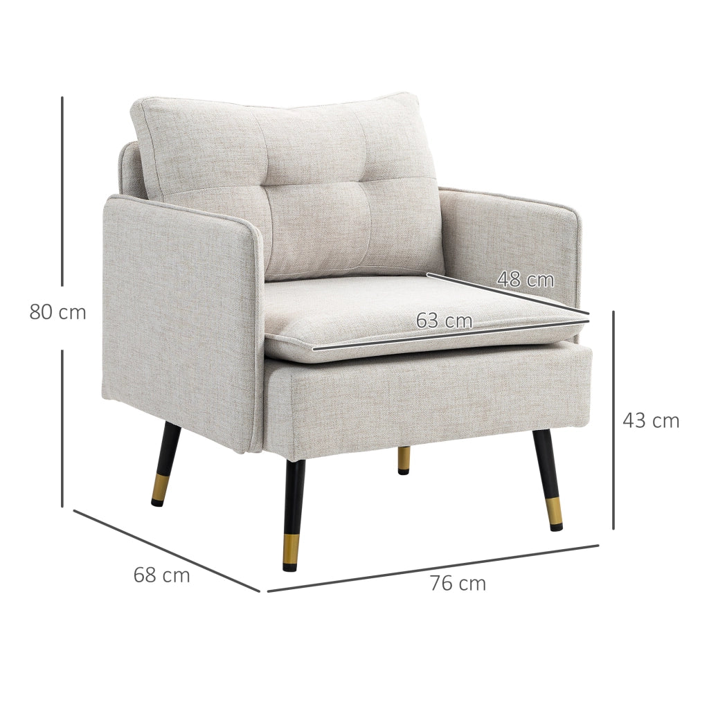 Poltrona Moderna ¨C zephmum ¨C Crema, Lino, 76x68x80 cm