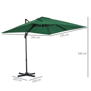Ombrellone da Giardino 250x250 cm a Manovella con Rotazione 360° e Parasole Regolabile Verde