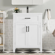Mobile sottolavabo con lavello in ceramica, 2 ante, cassetto reversibile, ripiani regolabili, bianco 60 × 46 × 84,8 cm