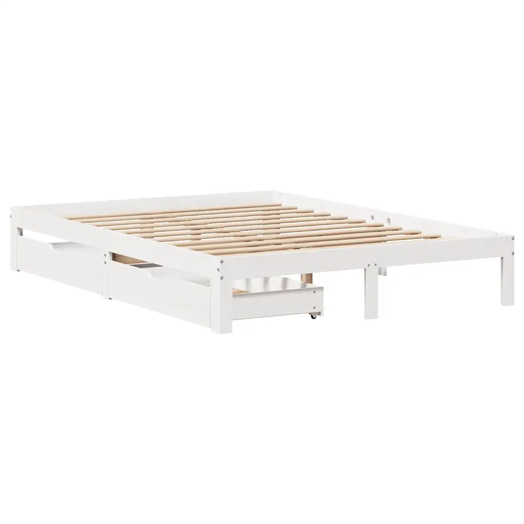 Giroletto con Cassetti Bianco 140x200 cm Legno Massello di Pino