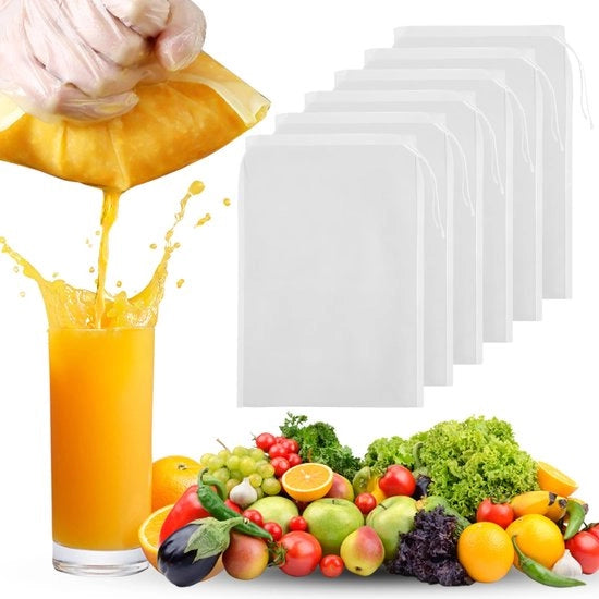 Set di 6 sacchetti a filtro, 20 * 30 cm, sacchetti per noti, lavabili a mano, setole ultrafini, sacchetti per sapere e noti, sacchetti a treccia per frutta e verdura, setole di rete per filtrare