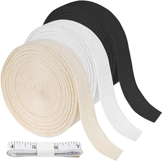 Nastro a Tassello di Cotone 20 mm - 3 Rotoli 10 m/rotolo - Nastro da Saldatura con Punto a Graticola - Resistente e Duraturo - Regolo Flessibile 1,5 m - Nastro di Supporto