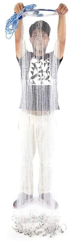 Rete da Pesca da Mano - 8m Corda in Nylon - Adatta per Pescatori Sportivi - 2,4m Estensibile - Pescare con le Mani