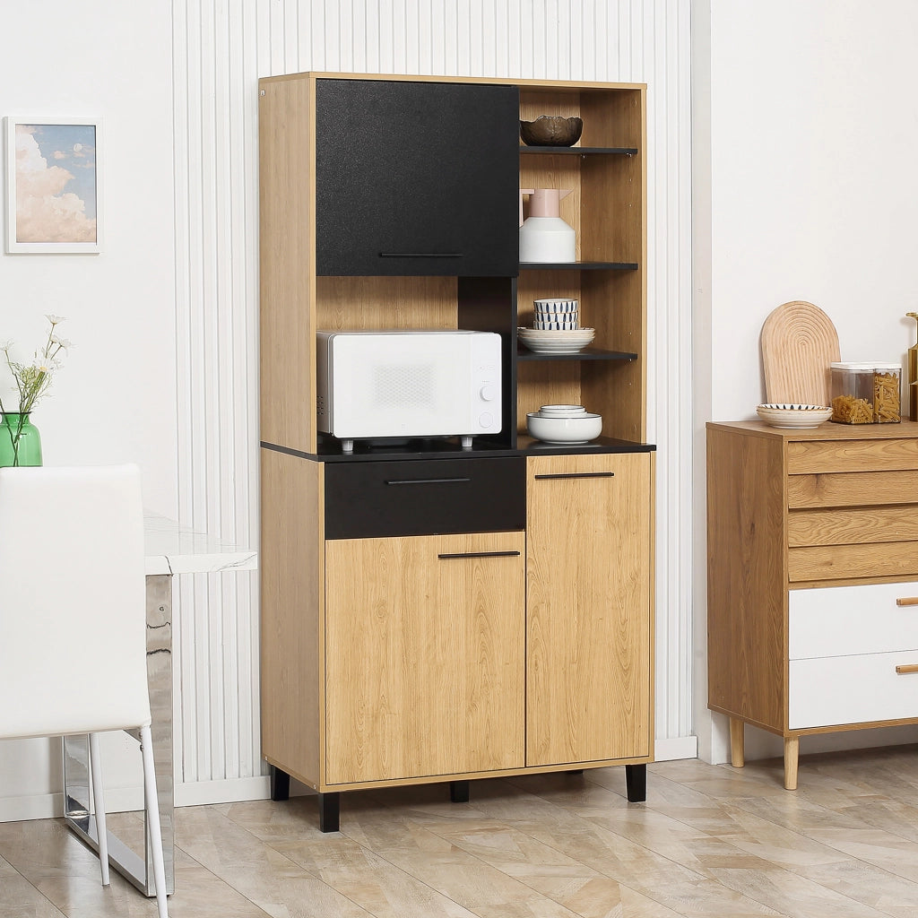 Armadio Cucina Multiuso con Cassetti e Ripiani ¨C Minimal ¨C Nero e Legno Naturale 180 cm