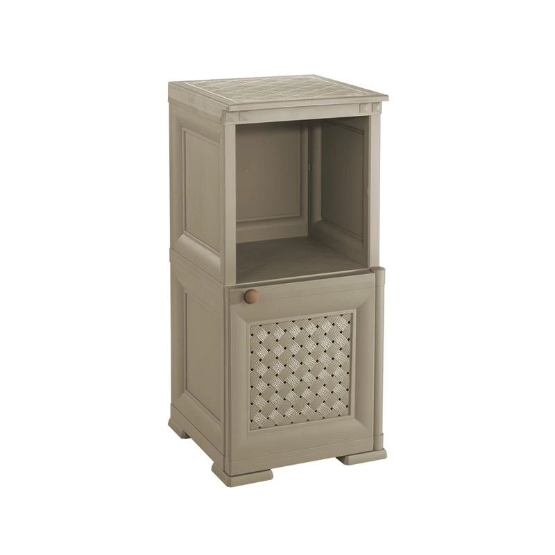 MOBILE 1 MODULO TAUPE 40X43X85,5 CM CON ANTA TRAFORATA E 1 MODULO SCAFFALE – CONTENITORE VERTICALE SALVASPAZIO PER INGRESSO E ZONA GIORNO