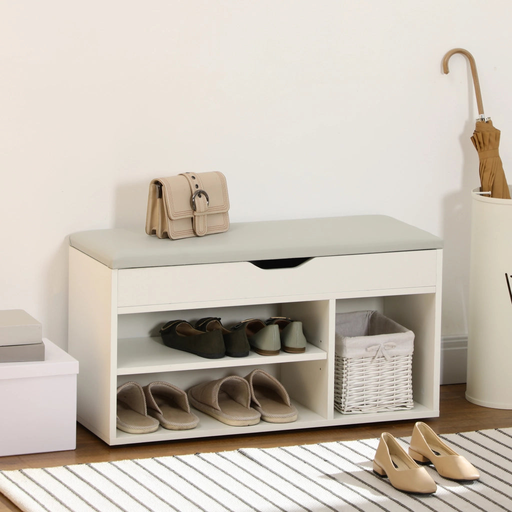 EasyComfort Mobile Scarpiera Salvaspazio con Panca Contenitore e Vani Aperti