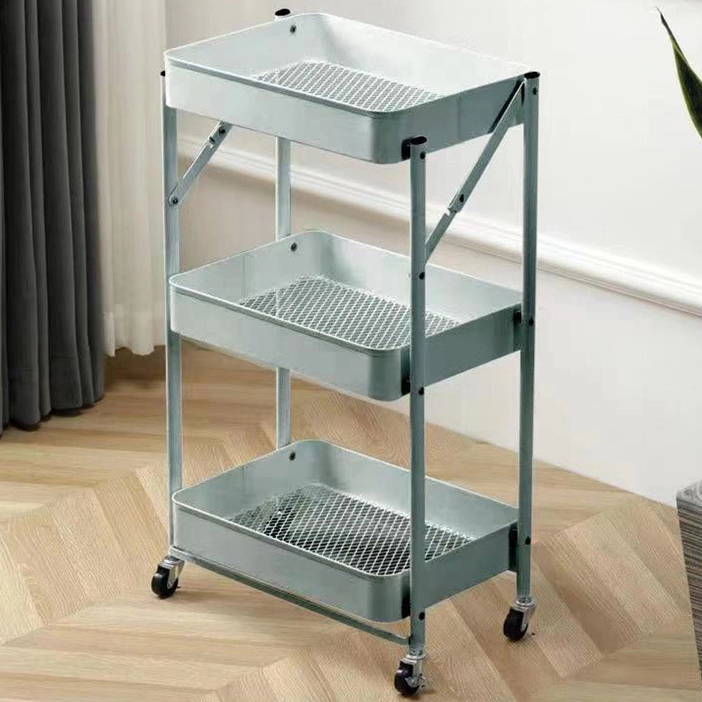 Carrello cucina Slim Pieghevole 3 Ripiani Metallo Trolley Servizio 4 Ruote Grigi