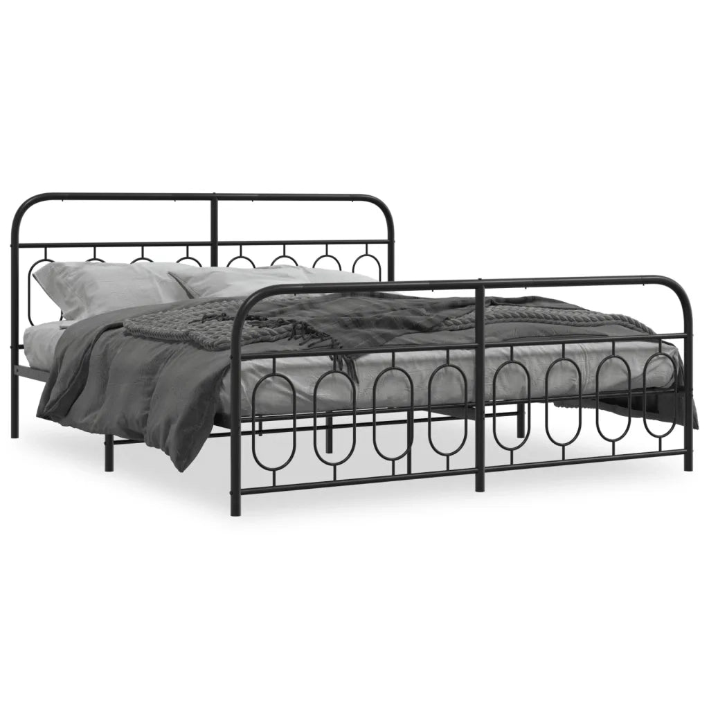 Letto matrimoniale | Letto per adulti | Giroletto con Testiera e Pediera Metallo Nero 193x203 cm