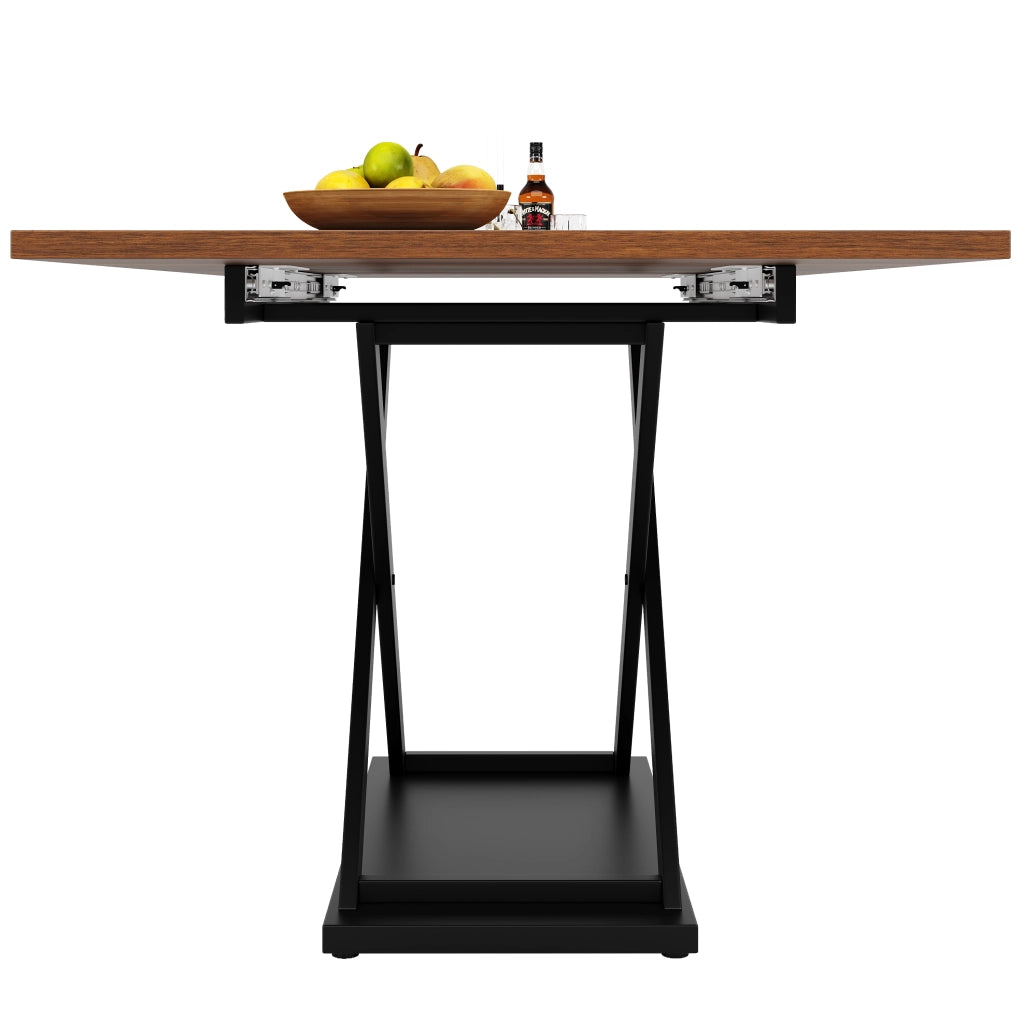 Tavolo allungabile con piano in MDF e gambe in metallo a croce, noce e nero, per cucina e soggiorno, 120 × 80 × 75 cm
