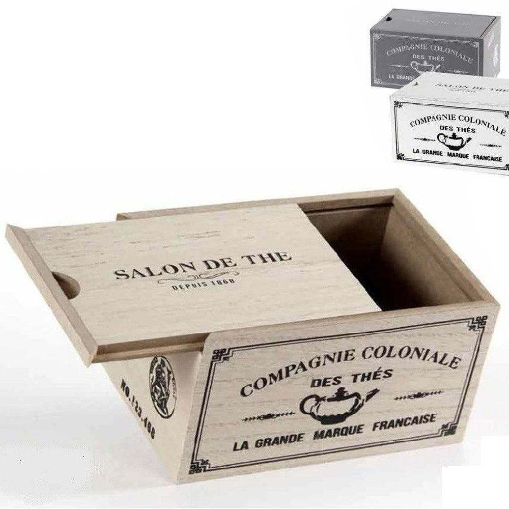 Trade Shop - Scatola Porta Oggetti Bustine The Tè Cialde Caffè 16x11x9 Cm Legno Decori 738661 -