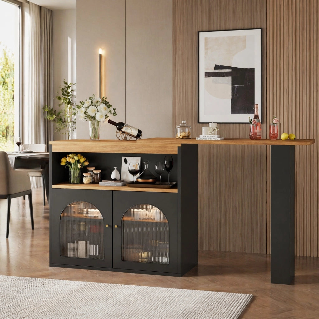Tavolo bar allungabile e girevole 360° 138-193x39x105 cm con LED; nero
