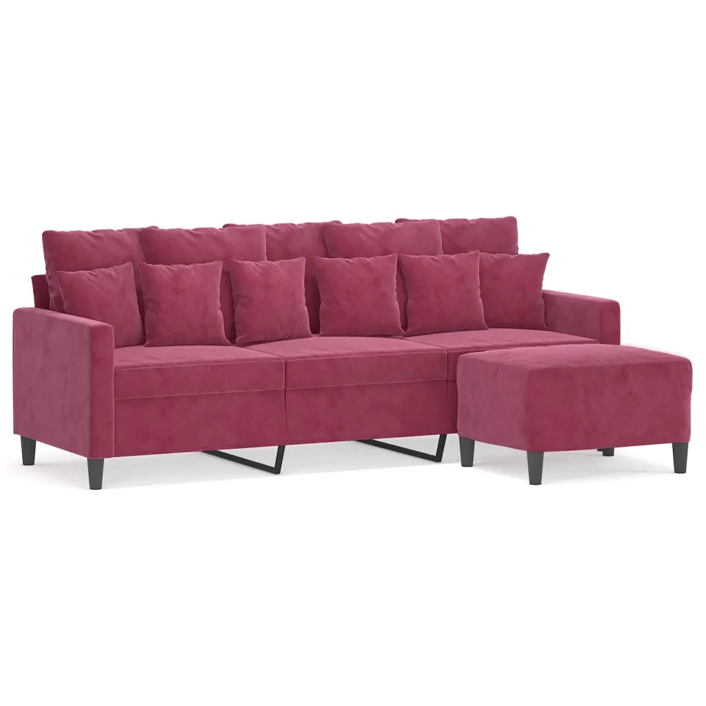 Divano a 3 Posti con Poggiapiedi Rosso Vino 180 cm in Vellutocod mxl 95028