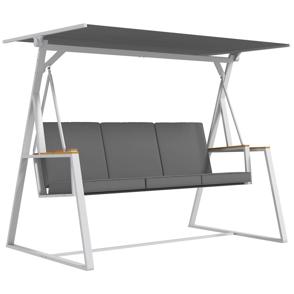 Dondolo da giardino 3 posti ¨C Xylo ¨C con tetto regolabile e cuscini grigio scuro 205x130x175