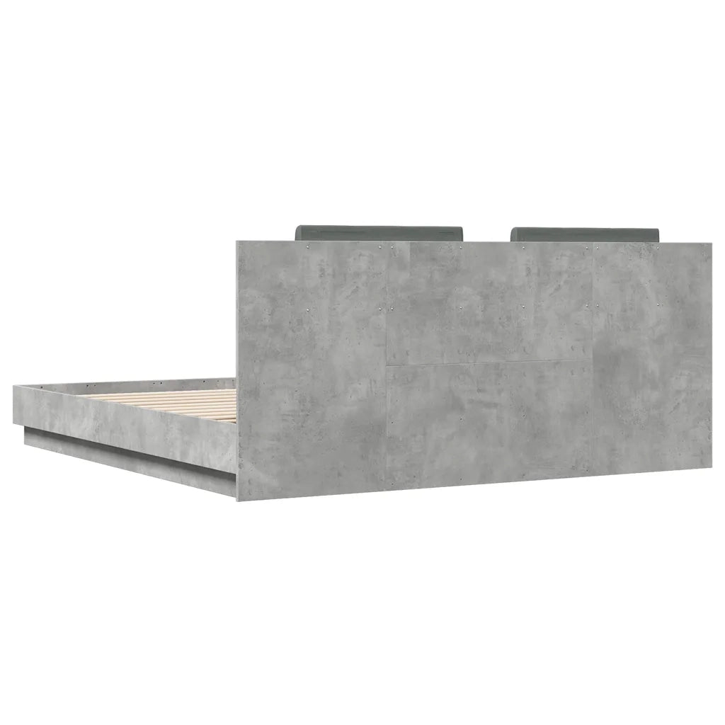 Giroletto con Testiera e LED Grigio Cemento 180x200 cm