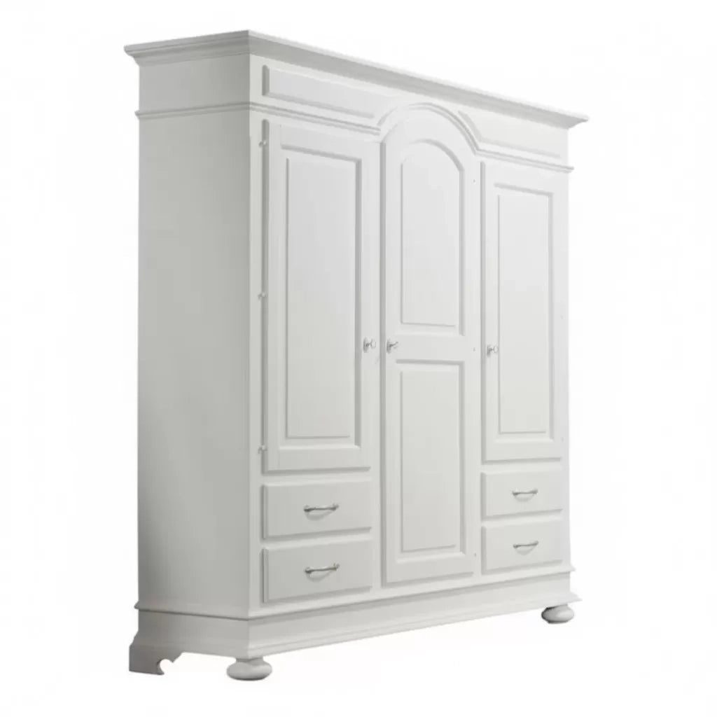 Armadio 3 porte 4 cassetti legno shabby bianco 184x60x223 (2206) - Mobili 2G
