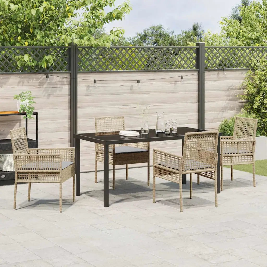 Set da Pranzo per Giardino con cuscino 5 pcs Beige polyrattan