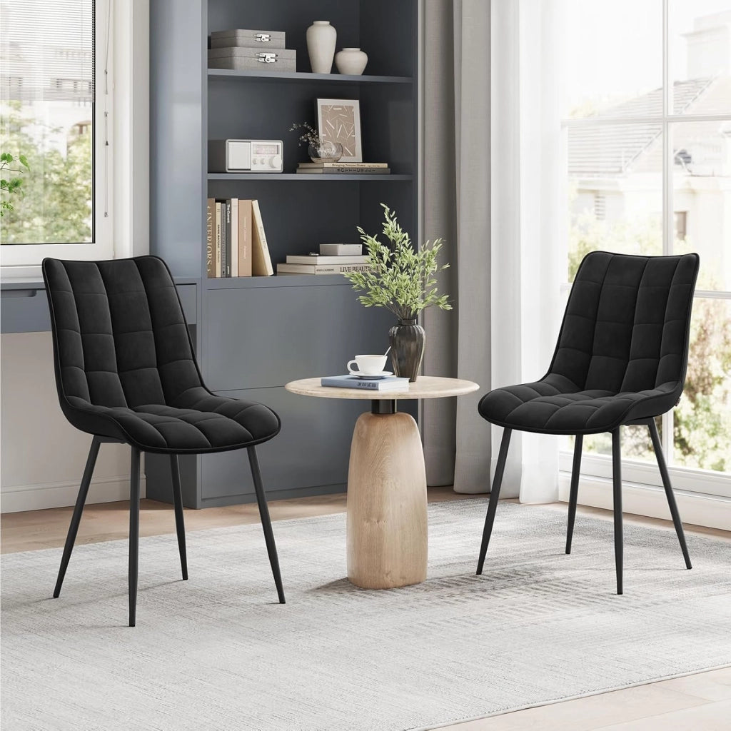 BH142sz-6 Sedie Sala da Pranzo Design Retrò Sgabello Imbottito con Rivestimento in Velluto Nero 6 Pezzi