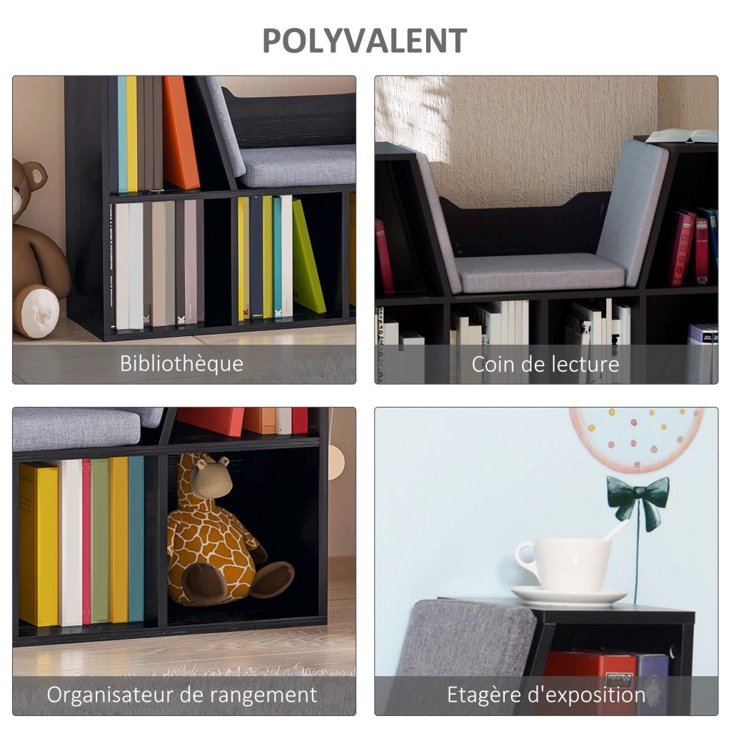 Libreria a Banco 2 in 1 con Cuscini ¨C Zephmum ¨C 102x30x61 cm, Nero