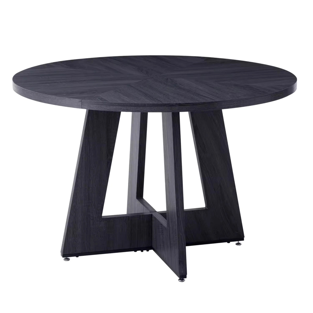 Tavolo da pranzo rotondo in legno e acciaio nero, 120 cm, per 4-6 persone